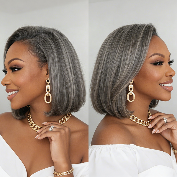Bequeen Salt And Pepper Bob Lace Wig
