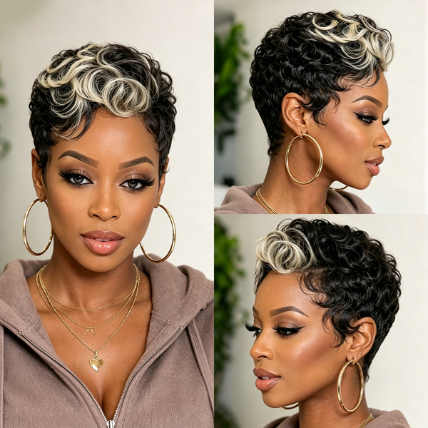 Bequeen Two Color Highlight White Pixie Short Cut Wig