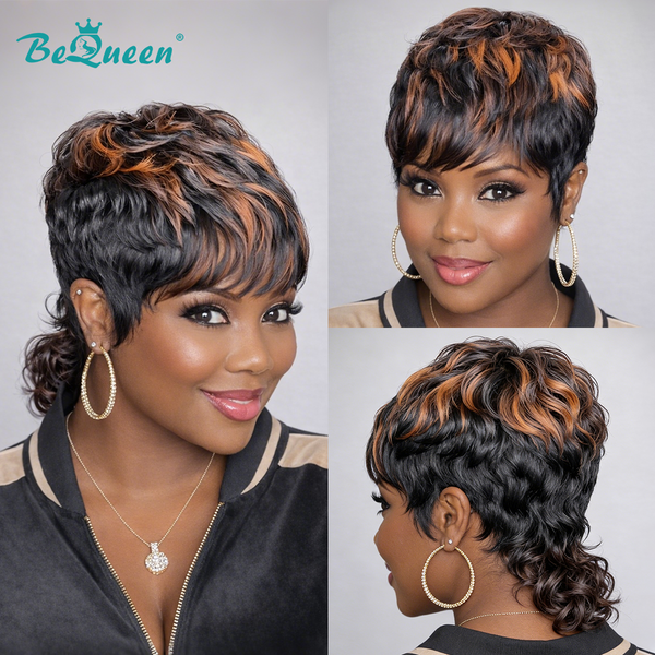 Bequeen Two-Color Blend Pixie Machine Made Wig