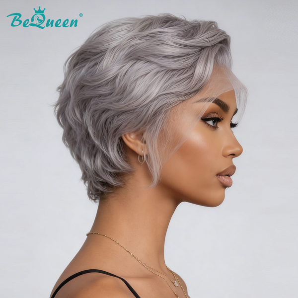 Bequeen Salt&Pepper Natural Wave Short Cut Frontal Lace Wig