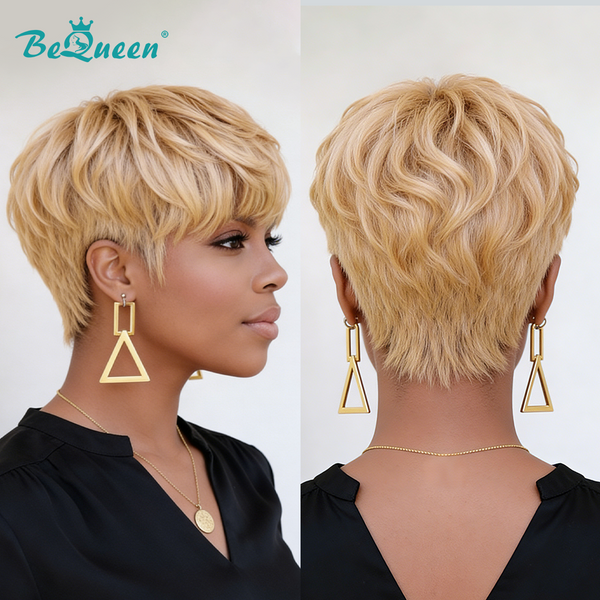 Bequeen Machine Made Honey Blonde Short Cut With Full Bang Wig