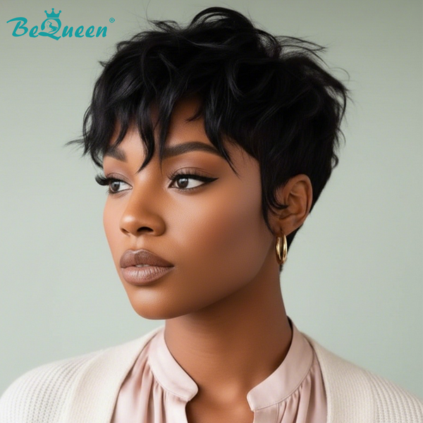 Bequeen 1B Natural Wave Short Cut Pixie Wig