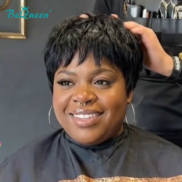 Bequeen 1B Natural Style Pixie Cut Wig