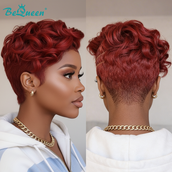 Bequeen One Side Part Red Pixie 13X4 Lace Wig