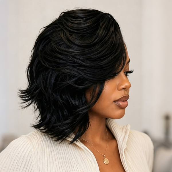 Bequeen Side Part Natural Wave 1B Frontal Lace Wig
