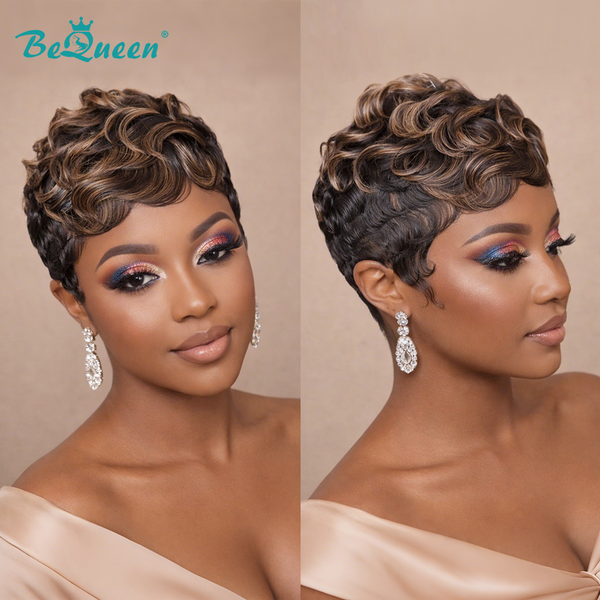 Bequeen Mixed Color Coffee Pixie Cut Wig Special Style