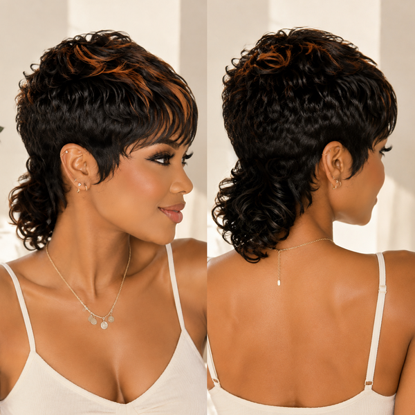 Bequeen Pretty Two Colors Machine Made Mullet Wig