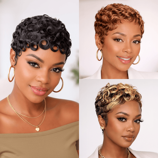overseas PIXIE WIGS Bequeen Finger Wave Machine Made Wig