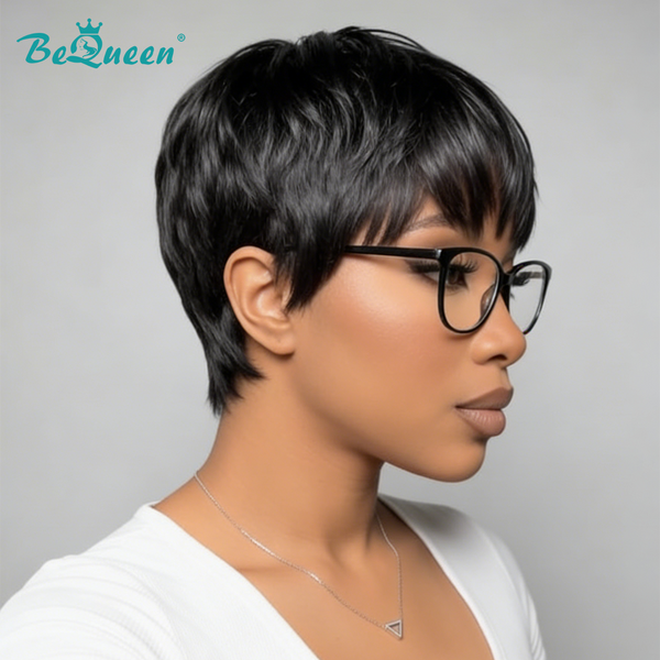 Bequeen 1B Straight Special Style Pixie Cut Wig