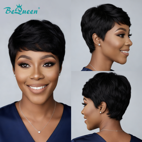 Bequeen Machine Made 1B Fashion Short Cut Pixie Wig