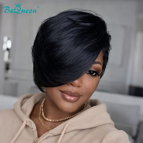 Bequeen 1B Side Part Long Pixie Wig