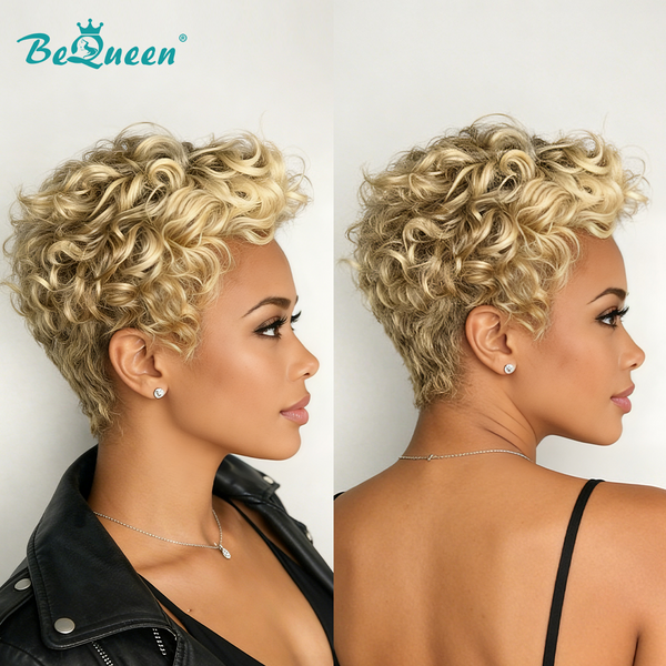 Bequeen Honey Blonde Short Wave Pixie Full Lace Wig
