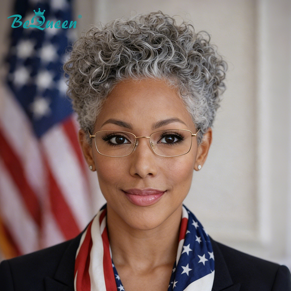 Bequeen Salt&Pepper Finger Wave Short Cut Frontal Lace Wig