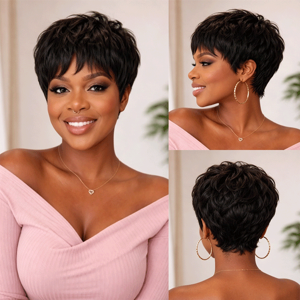 Bequeen 1B Natural Style Pixie Cut Wig