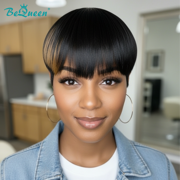 Bequeen Highlight Brown Machine Made Pixie Wig