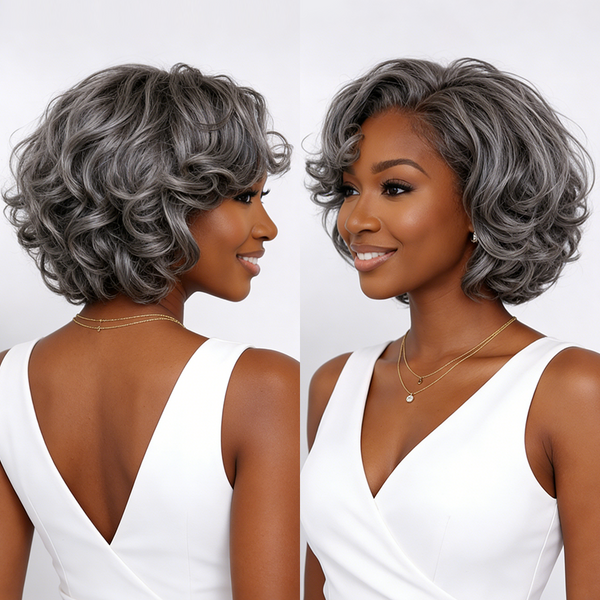 Bequeen Salt and pepper Fashion Bob Lace Wig