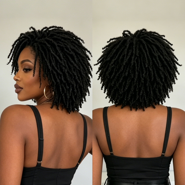 Bequeen Kinky Black Short 100% Human Hair Braided Wig