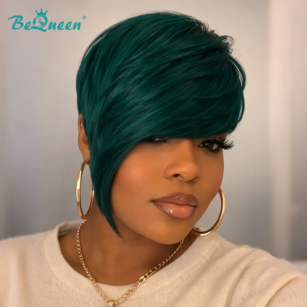 Bequeen 5X5 Lace Pixie Cut Green Side Part Short Wig