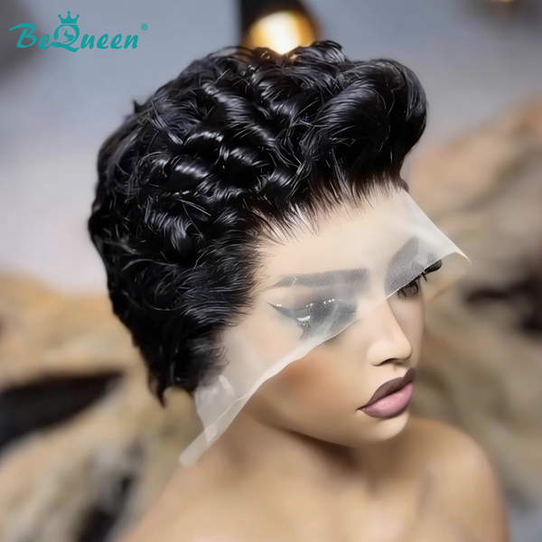 Bequeen 1B Natural Wave Pixie Frontal Lace Wig