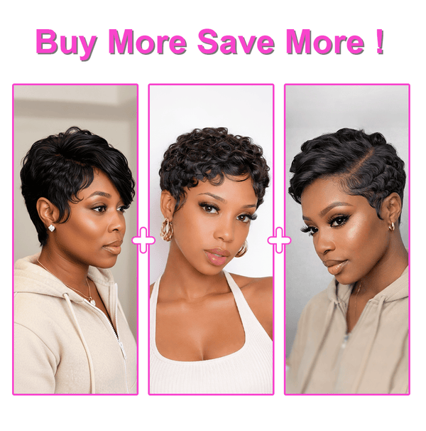 BeQueenWig PIXIE WIGS 3 WIGS Bequeen Side Part Fasion Pixie Cut Sexy Wave Lace Wig
