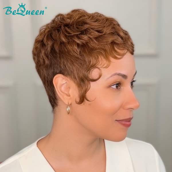 Bequeen Curl Style Natural Machine Made Pixie Wig
