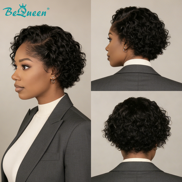 Bequeen 1B Curly Special Style Glueless Lace Wig