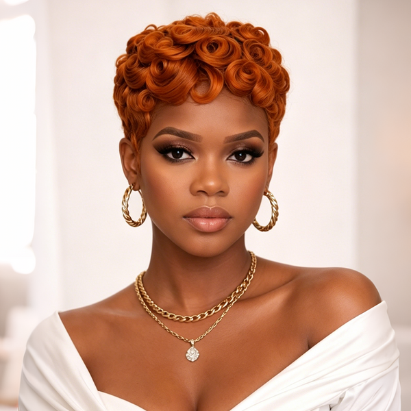 Bequeen Sunset Dark Orange Wave Pixie Wig
