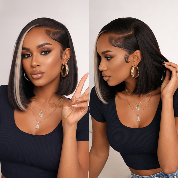 Bequeen Highlight Grey Straight Side Part Bob Wig