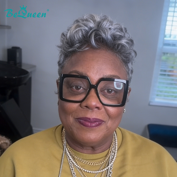 Bequeen Frontal Lace Salt And Pepper Pixie Wig