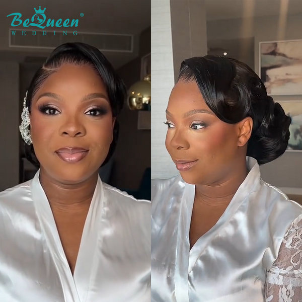 Bequeen 1B Side Part Updo Wedding Wig