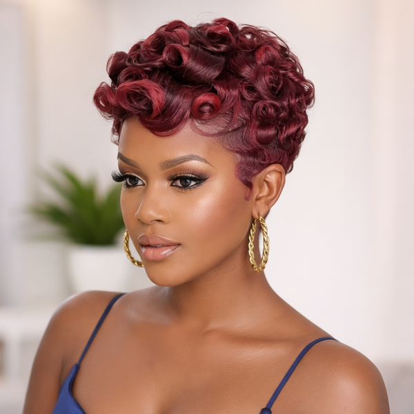 Bequeen 13X4 Lace 99J Highlight Red Cute Styled Pixie Wig
