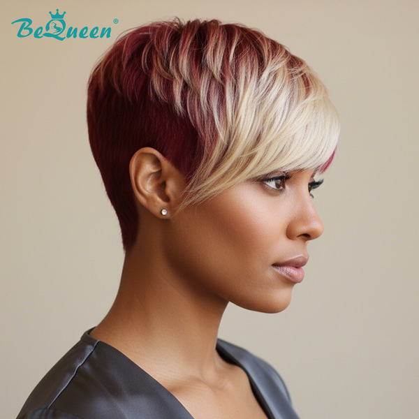 Bequeen Red Mixed Blonde Side Natrual Style Glueless Pixie Wig