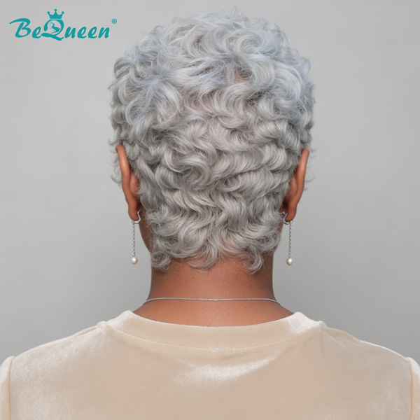 BeQueen Grey Finger Wave Pixie Cut Wig