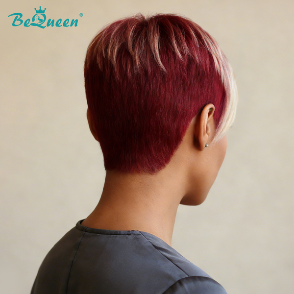 Bequeen Red Mixed Blonde Side Natrual Style Glueless Pixie Wig