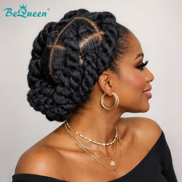 Bequeen Chic Elegant Black Braid Full Lace Wig
