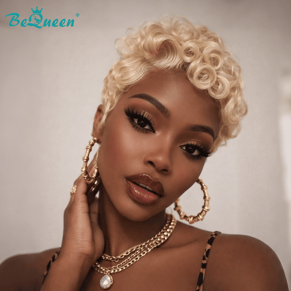 overseas PIXIE WIGS Bequeen Resplendent Blonde Finger Wave Pixie Lace Wig