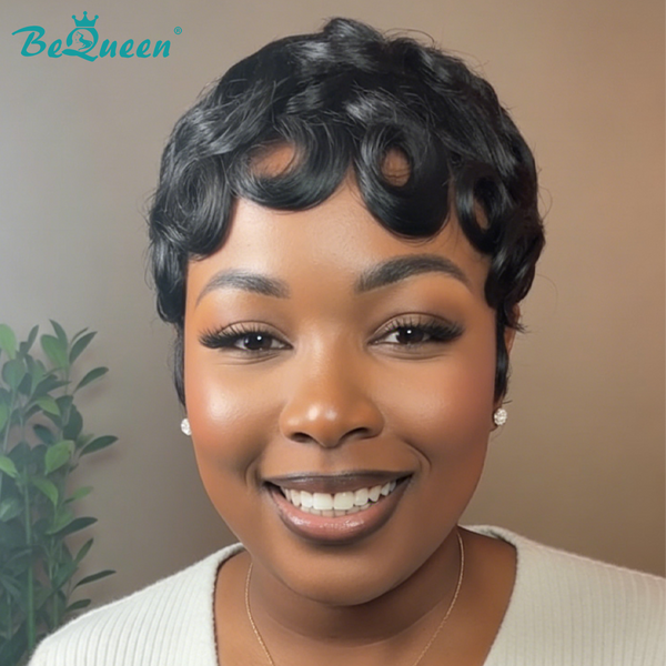 Bequeen 1B Curly Special Style Pixie Cut Wig-1