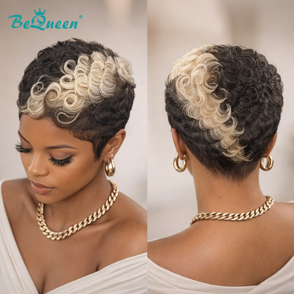 Bequeen 1B & 613 Machine Made Finger Wave Pixie Wig
