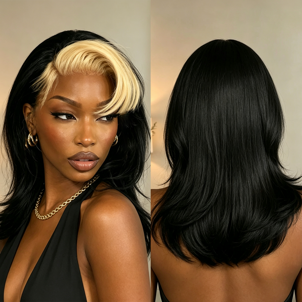 BEQUEEN 13×4 Lace Frontal Highlight Blonde Side Part 12 Inch Long Full Cap Wig