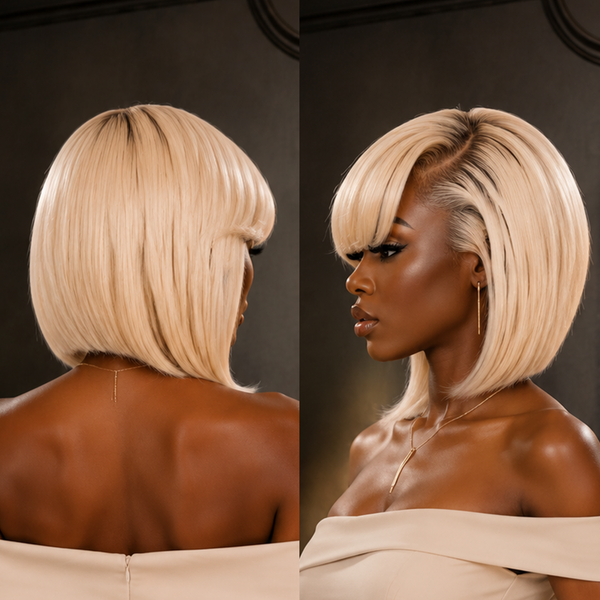 BeQueen Blonde Side Part Long Cut Frontal Lace Bob Wig