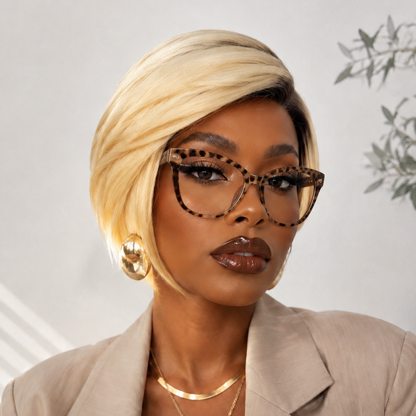 BeQueen Yellow with Black Root Easy On&Off Side Part Short Cut Wig