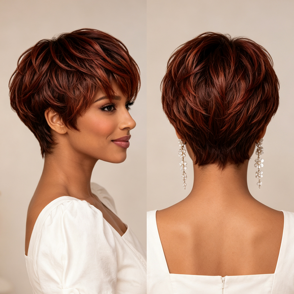 BeQueen Copper Auburn Machine Made Full Cap Wig 100% Human Hair