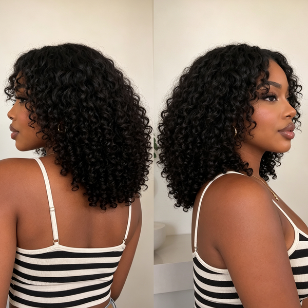 Bequeen Curly Wave Natural Black Lace Bob Wig