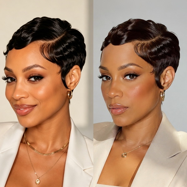 Bequeen Finger Wave Pixie Cut Full Lace Wig