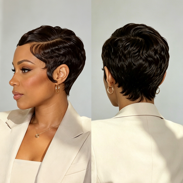Bequeen Finger Wave Pixie Cut Full Lace Wig