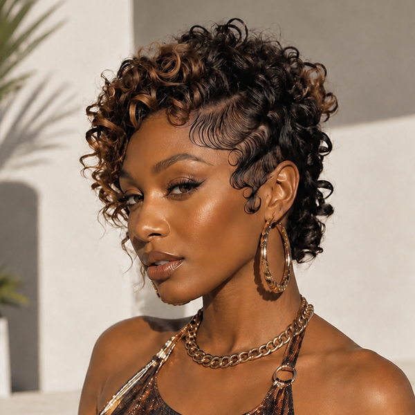 Bequeen Mixed Brown Curly Side Part Full Lace Wig