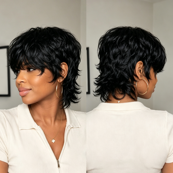 Bequeen Natural Black Machine Made Mullet Wig