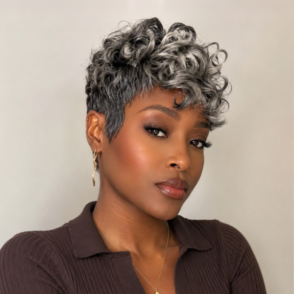 Bequeen Salt And Pepper 100% Human Hair Curly Wig