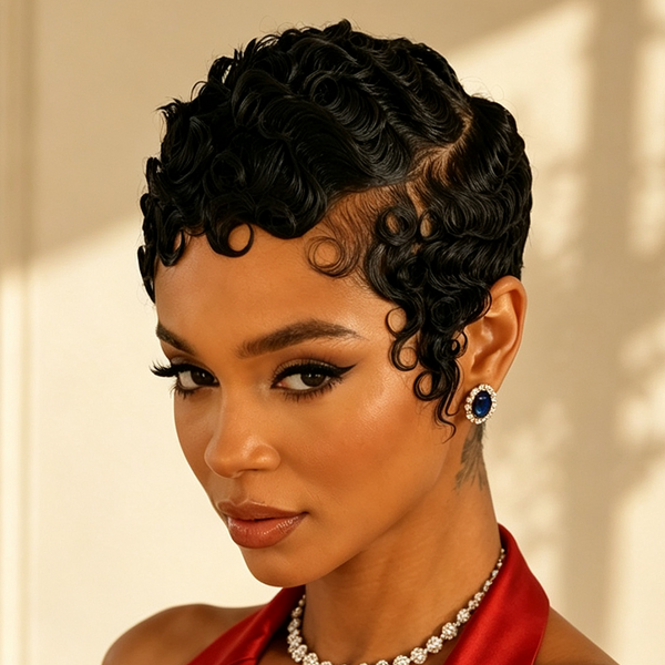 Bequeen 13X6 Lace Side Part Finger Wave Short Cut Pixie Wig