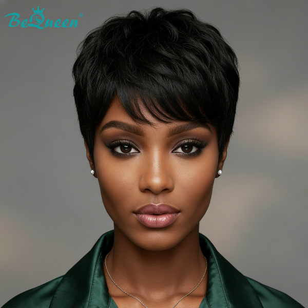 Bequeen 1B Natural Wave Short Cut Pixie Wig For Black Woman